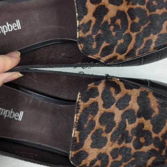 Jeffrey Campbell Viona Croc Leopard Print Wood Heel Loafers - Size 7 - Picture 7 of 8